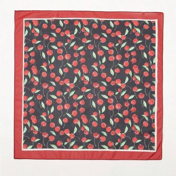 Cherry Print Black and Red Scarf P8 - Picture 2 of 6